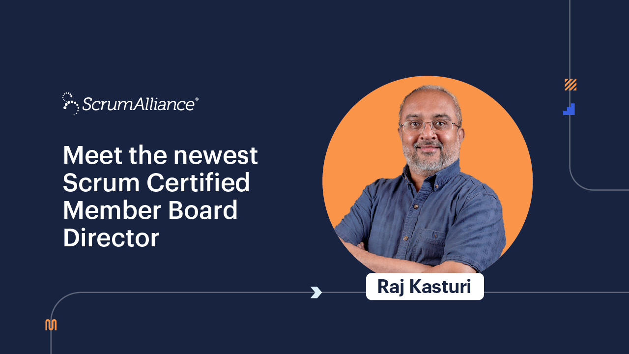 A Scrum Alliance graphic showing Raj Kasturi for the Board of Directors